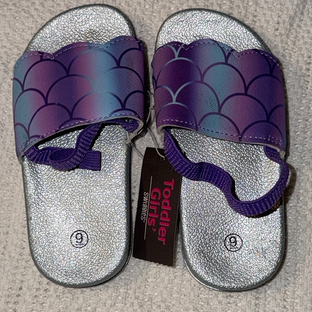 Swiggles Toddler Girls Mermaid Scale Slide Sandals Silver Purple Size 9 NWT
